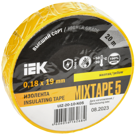 Изолента MIXTAPE5 0.18х19мм 5кВ желтая 20м (-30..+50С) IEK