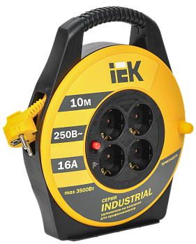 Удлинитель на катушке IEK Industrial УК10, 4 розетки, 10 м, 3х1.5 мм², 16 А, IP20