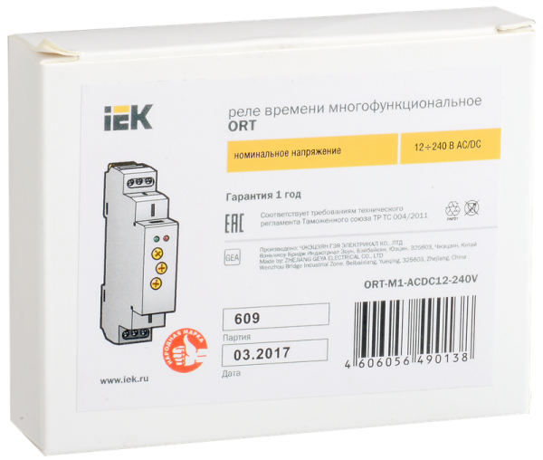 Реле времени многофункциональное ORT-M1 1SPDT 8А Uупр=12-240V AC/DC (10 программ) IEK