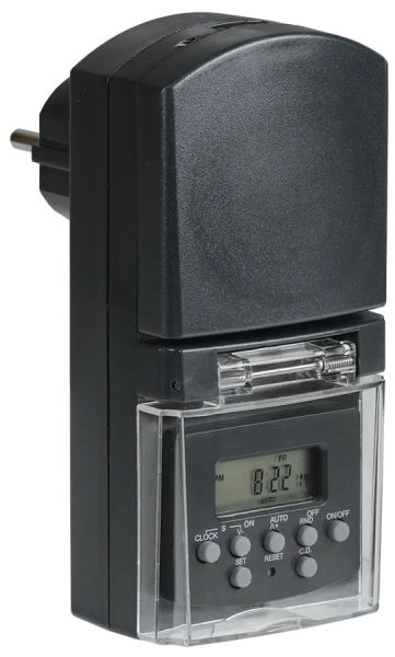 Розетка-таймер IEK РТЭ-3, 8 А, 230 В, суточный/недельный, черный, IP44