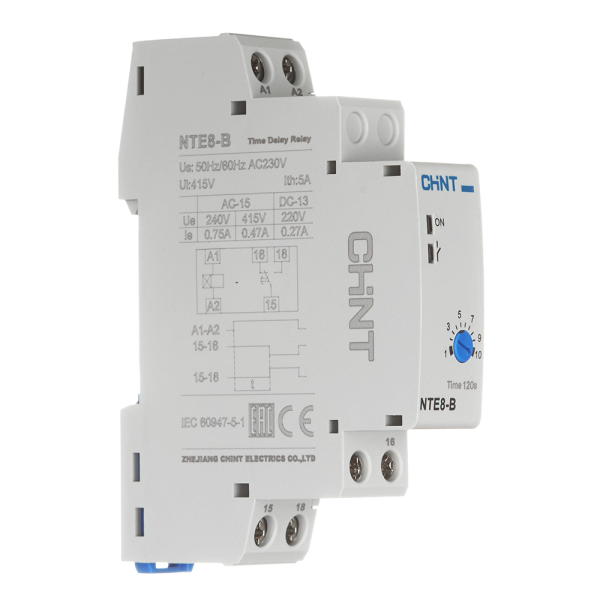 Реле задержки включения NTE8-120B 5А (12-120сек) 1NO 230В CHINT