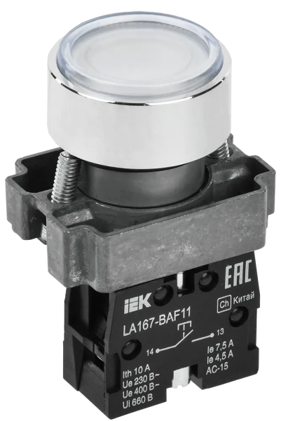 Кнопка IEK LA167-BAF11, 1NO, белая, IP65