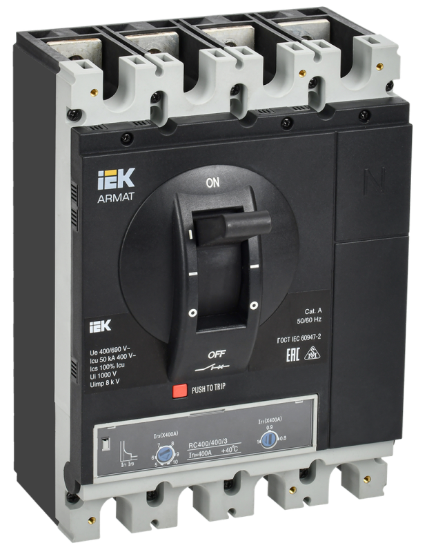 Автоматический выключатель силовой ARMAT 4P 400А 50кА 690АС габарит H расцепитель ТМ рег. IEK