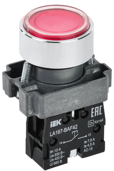 Кнопка IEK LA167-BAF42, 1NC, красная, IP65