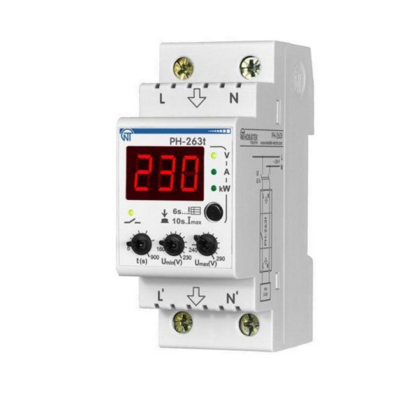 Реле контроля напряжения РН-263Т L+N 63А Uконтр=160-290VAC 1NO Новатек