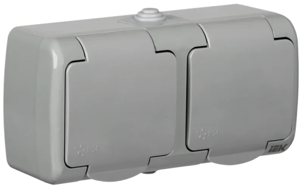 Розетка 2-местная AQUATIC РСш22-2-А 2Р+PE 16А накладная с крышкой IP54 IEK