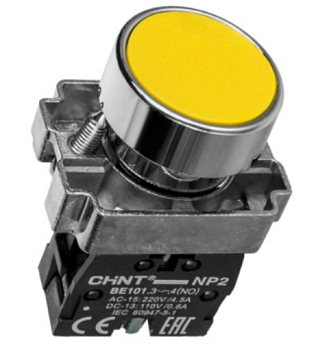 Кнопка управления CHINT NP2-BA51, желтая, 1NO, Ø 22 мм, IP40