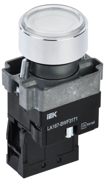 Кнопка IEK LA167-BWF3171 RC с подсветкой 240 В, 1NO, белая, IP65