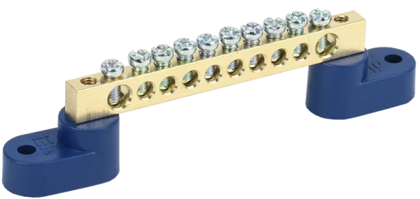 Шина N (нулевая) IEK ШНИ-6х9-10-У2-С, 100 А, 10хМ4, на двух угловых изоляторах, синий