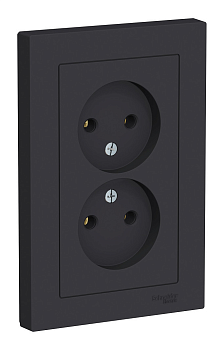 Розетка 2-местная AtlasDesign, 16 А, без заземления, с рамкой, карбон
