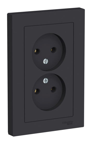 Розетка 2-местная AtlasDesign, 16 А, без заземления, с рамкой, карбон