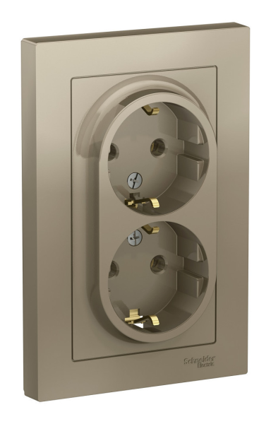 Розетка 2-местная AtlasDesign, 16 А, с заземлением, с рамкой, шампань