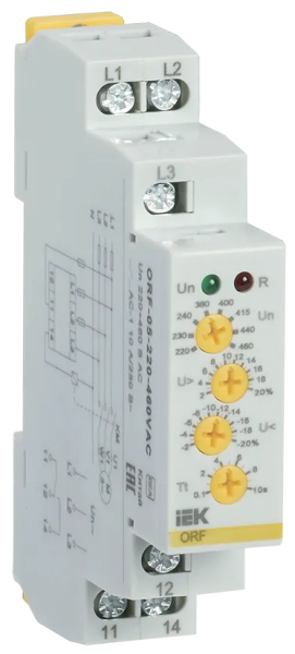 Реле контроля фаз ORF-05 3L 8А Uконтр=220-460VAC 1SPDT рег.задержки IEK