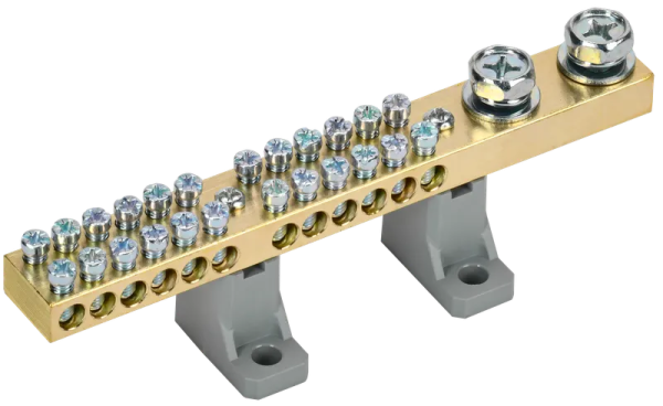 Шина N "ноль" ШНИ-10х18-24-L2-С 200А 2хМ6 24хМ5 на двух угловых изоляторах серый IEK