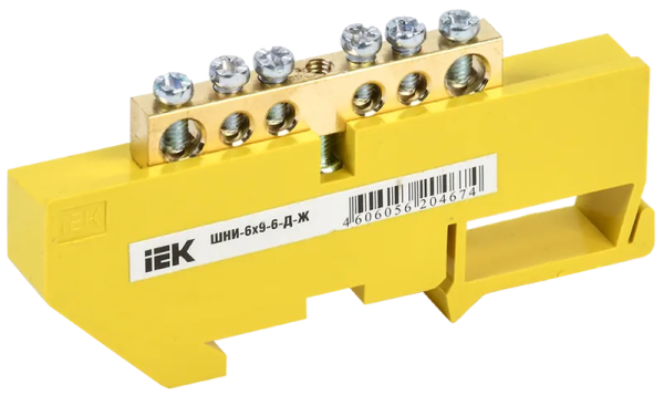 Шина PE "земля" ШНИ-6х9-6-Д-Ж 100А 6хМ4 на DIN-изоляторе желтый IEK