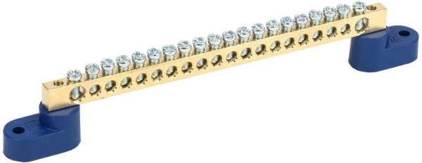 Шина N "ноль" ШНИ-6х9-20-У2-С 100А 20хМ4 на двух угловых изоляторах синий IEK