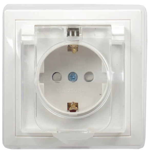 Розетка 1-местная KVARTA РСбш10-3-ККБ-44, 16 А, 250 В, с заземлением, шторки, с крышкой IP44, белый, GENERICA