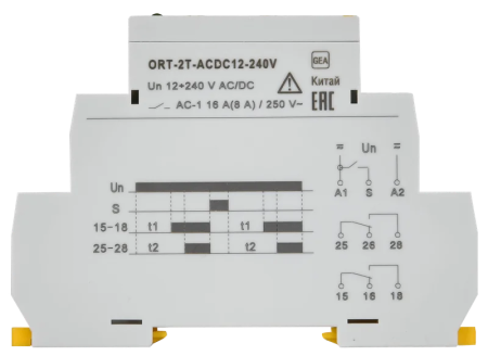 Реле задержки включения ORT-2T 2SPDT 8А Uупр=12-240V AC/DC (две независимымые уставки) IEK