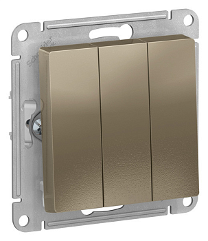 Выключатель 3-клавишный AtlasDesign, схема 1, шампань