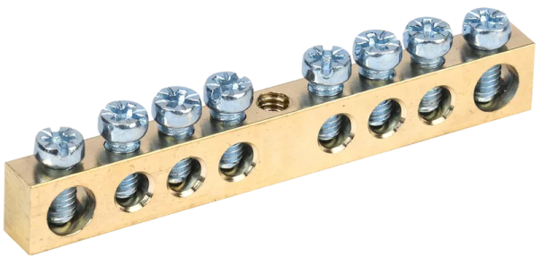 Шина PEN "земля-ноль" 6х9мм 6/1 100А 6хМ4 крепеж по центру IEK