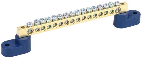 Шина N "ноль" ШНИ-6х9-16-У2-С 100А 16хМ4 на двух угловых изоляторах синий IEK