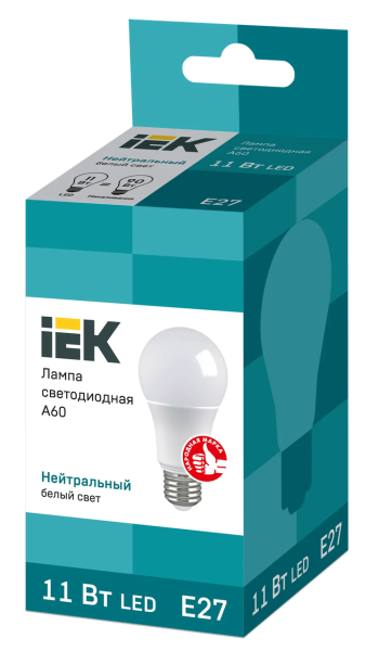 Лампа светодиодная IEK A60, 11 Вт, 230 В, 4000 К, E27