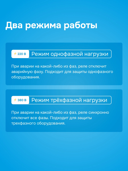 Реле контроля напряжения трехфазное Welrok D6-40 3Р+N 40А диапазон контроля 100-280 В
