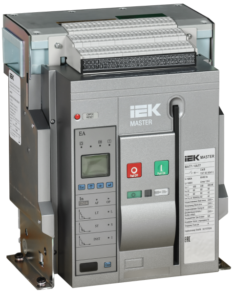 Воздушный автоматический выключатель переменного тока ВА77 стационарного исполнения 3 полюса типоразмер A 65кА 1250А EA с набором