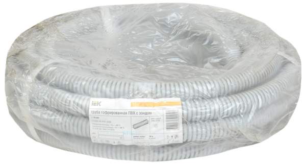 Труба гофрированная IEK ELASTA ПВХнг, Ø16 мм, с зондом, серый, 10 м