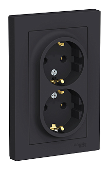 Розетка 2-местная AtlasDesign, 16 А, с заземлением, с рамкой, карбон