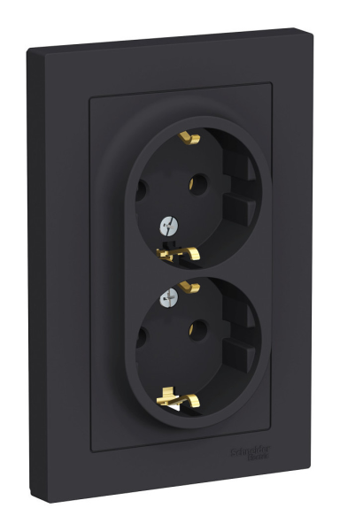 Розетка 2-местная AtlasDesign, 16 А, с заземлением, с рамкой, карбон