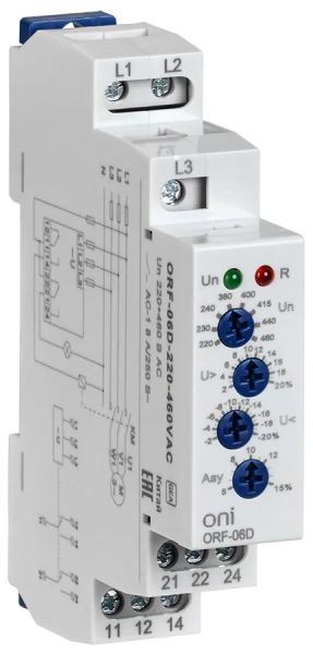 Реле контроля фаз ORF-06D 3L 8А Uконтр=220-460VAC 2SPDT регулируемое ONI