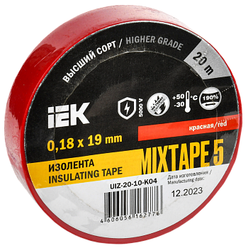 Изолента MIXTAPE5 0.18х19мм 5кВ красная 20м (-30..+50С) IEK