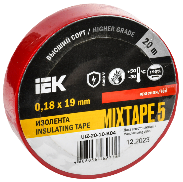 Изолента MIXTAPE5 0.18х19мм 5кВ красная 20м (-30..+50С) IEK