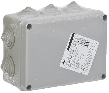 Коробка распаячная IEK КМ41241, 150х110х70 мм, для открытой проводки, 10 вводов, серый, IP44