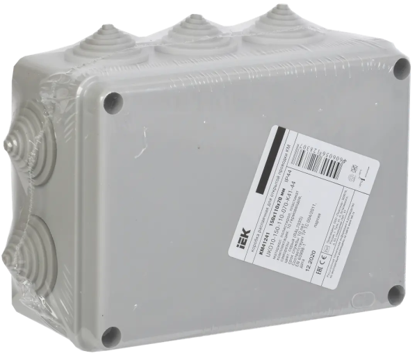 Коробка распаячная IEK КМ41241, 150х110х70 мм, для открытой проводки, 10 вводов, серый, IP44