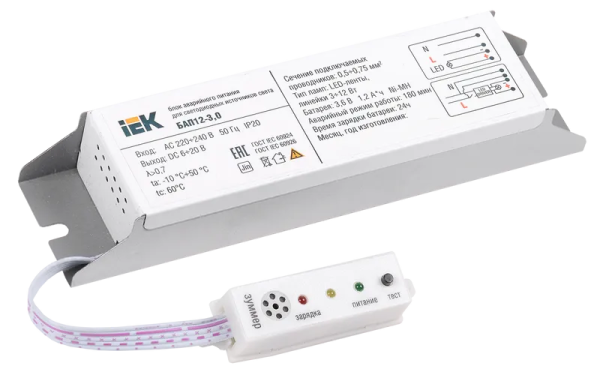 Блок аварийного питания IEK БАП12-3.0, 12 Вт, 3 часа, 6-20 В DC, IP20