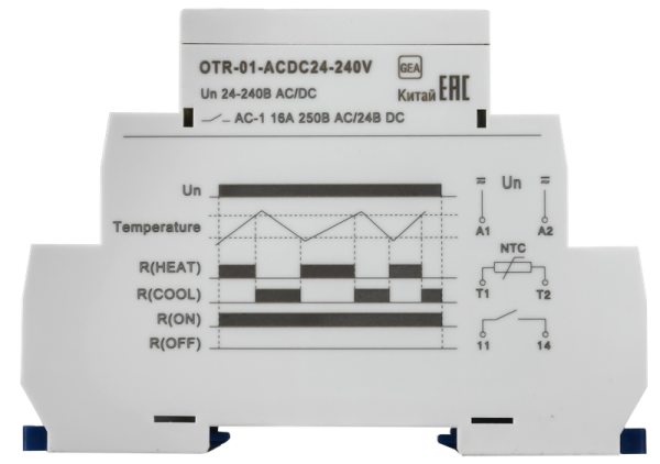 Реле температурное ONI OTR-01, -15...+45 °C, 24-240 В AC/DC, 16 А, 1NO — фото, характеристики