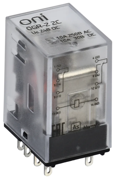 Реле промежуточное универсальное OGR-2 2C 2SPDT 10А Uупр=24VDC ONI