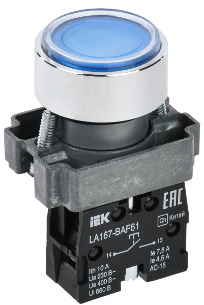 Кнопка IEK LA167-BAF61, 1NO, синяя, IP65