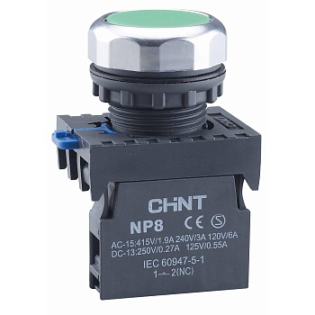 Кнопка управления CHINT NP8-10BN/3, зелёная, 1NO, Ø 22 мм, IP65