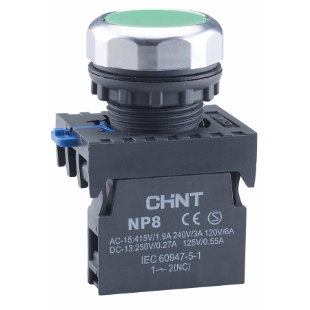 Кнопка управления CHINT NP8-10BN/3, зелёная, 1NO, Ø 22 мм, IP65 — фото, характеристики