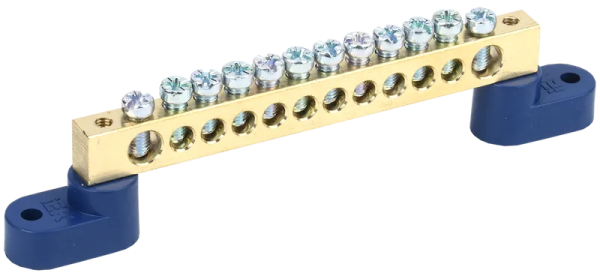 Шина N "ноль" ШНИ-8х12-12-У2-С 125А 12хМ4 на двух угловых изоляторах синий IEK