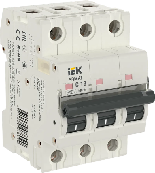 Автоматический выключатель M06N 3P C 13А 6кА ARMAT IEK