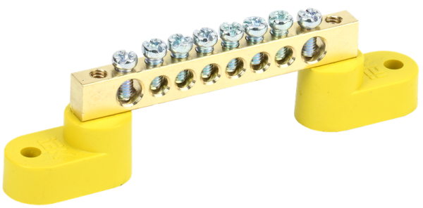 Шина PE "земля" ШНИ-6х9-8-У2-Ж 100А 8хМ4 на двух угловых изоляторах желтый IEK