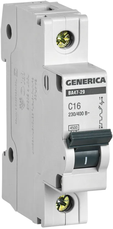 Автоматический выключатель GENERICA ВА47-29, 1Р, 16 А, 4.5 кА, С