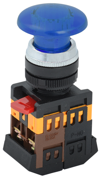 Кнопка управления "Грибок" AELA-22 1NC+1NO синяя без фиксации (подсветка) d22мм IP40 GENERICA