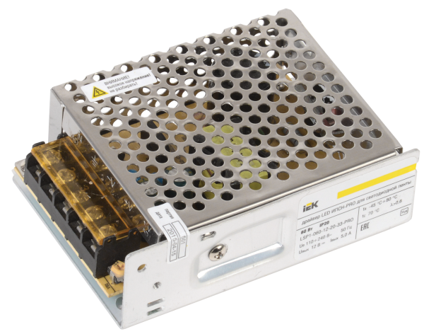 Драйвер LED IEK ИПСН-PRO, 60 Вт, 12 В, блок-клеммы, IP20