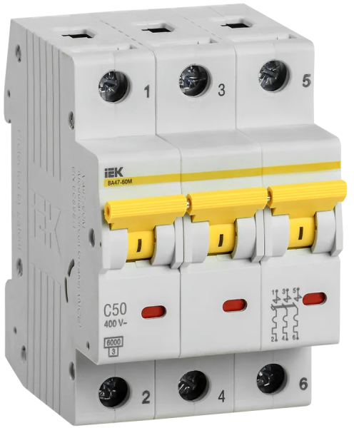 Автоматический выключатель ВА47-60M 3Р 50А 6кА С KARAT IEK