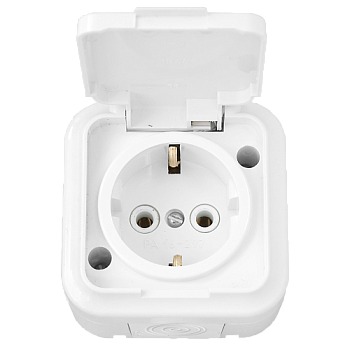 Розетка 1-местная ПРАЛЕСКА АКВА РА16-297 16А 2Р+РЕ 250V накладная белый IP54 Bylectrica